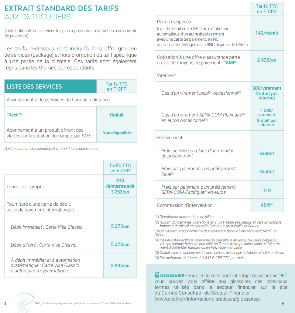 Extrait standard des tarifs 2025
